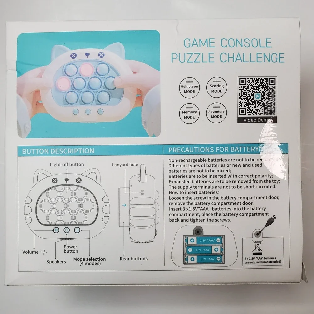 Tuosiqi Blue Cat Pop Fidget Puzzle Game Machine Handheld Electronic Toy 77-23A